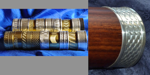 [photo of engine turned rings and prototypes]